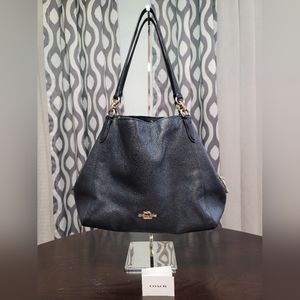 Coach F80268 Hallie Black Pebbled Leather Shoulder Purse Bag Hobo